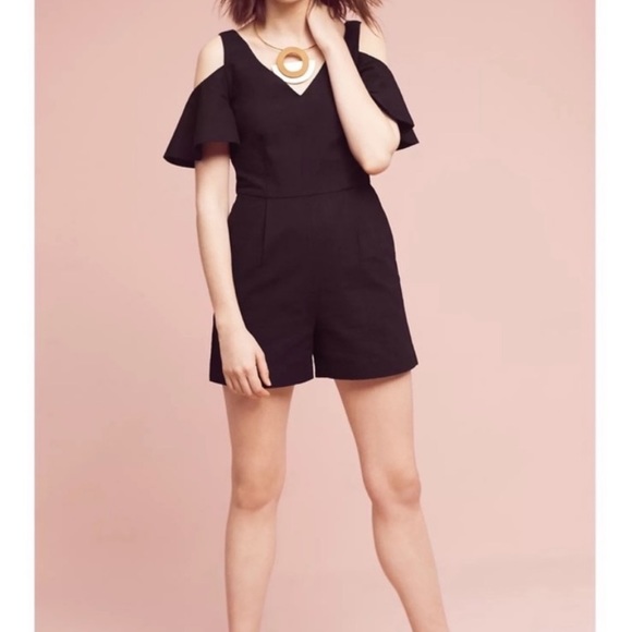 Anthropologie Pants - Elevenses Black Sleeve Shorts Romper